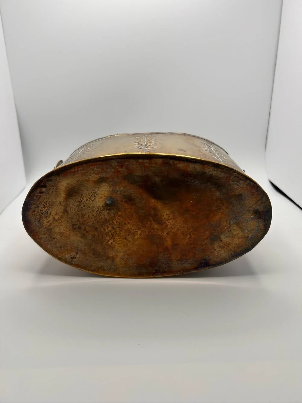 Vintage Brass Copper Handle Pot Engraved Beautiful Patina